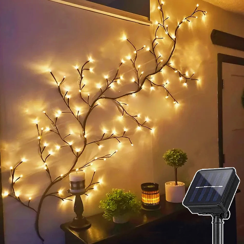Illuminate Your Space with the 72LED/96LED Tree Branch Lamp - USB & Solar Powered DIY Festive Vine Light for Stunning Home Decoration