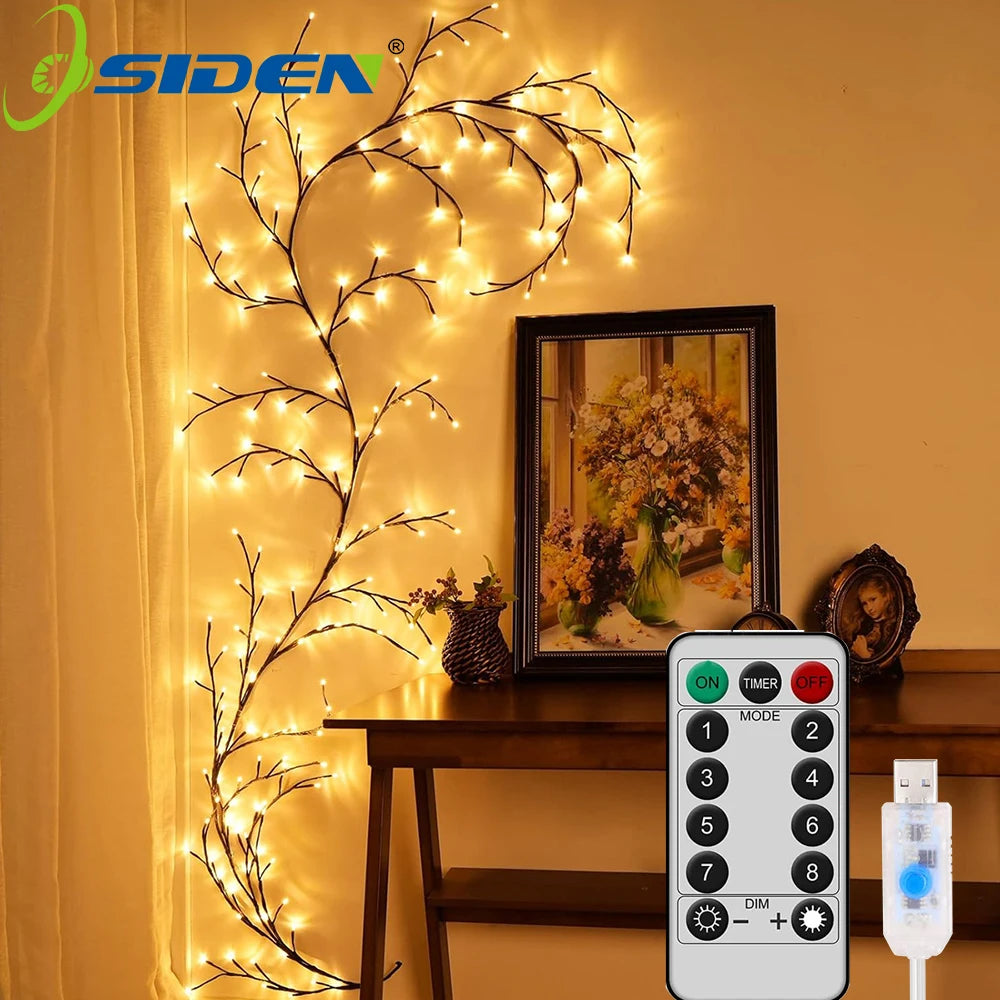 Illuminate Your Space with the 72LED/96LED Tree Branch Lamp - USB & Solar Powered DIY Festive Vine Light for Stunning Home Decoration