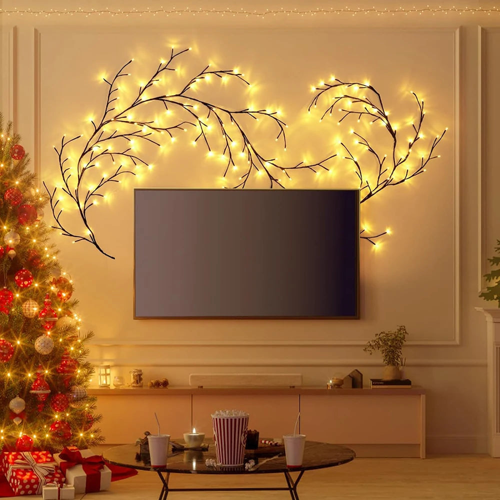 Illuminate Your Space with the 72LED/96LED Tree Branch Lamp - USB & Solar Powered DIY Festive Vine Light for Stunning Home Decoration