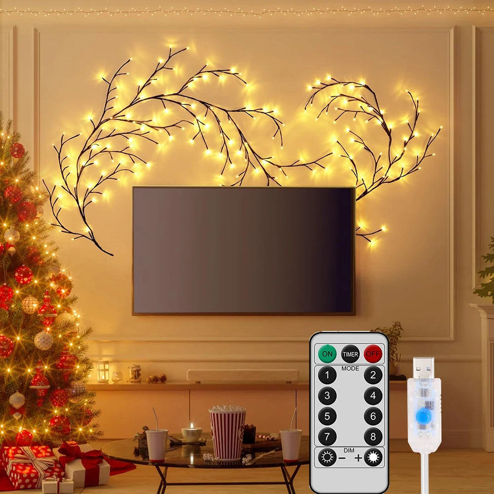Illuminate Your Space with the 72LED/96LED Tree Branch Lamp - USB & Solar Powered DIY Festive Vine Light for Stunning Home Decoration